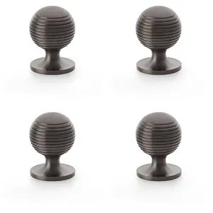 4 PACK - Reeded Ball Door Knob - 32mm Diameter Dark Bronze Lined Cupboard Pull Handle