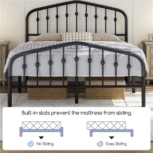 Yaheetech Black 4ft6 Double Metal Bed Frame with Arched Headboard and Footboard