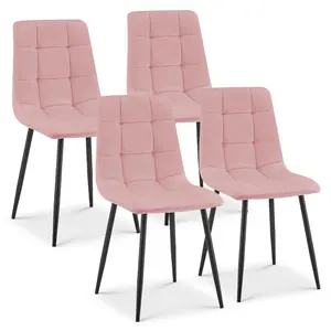 Zurich Pink Velvet Embossed Dining Chair for Modern Elegance  Set of 4