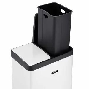 Kitchen Rubbish Recycling Pedal Bin 60L Dual 2 Waste Compartment White