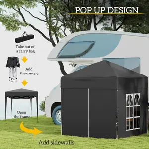 Outsunny 2mx2m Pop Up Gazebo Party Tent Canopy Marquee with Storage Bag Black