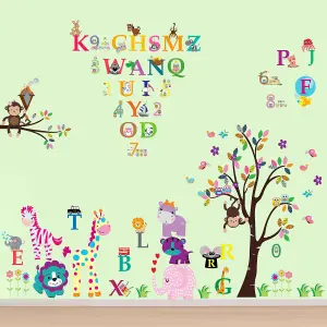 Walplus Combo Kids Happy Animals - Numbering - Alphabets Wall Sticker PVC