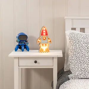 ValueLights Kids Battery Powered Wooden Rocket Wall or Table Lamp