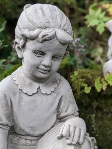 Large Reading Boy and Girl Statues in Sitting pose