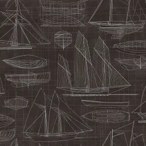 Galerie Deauville 2 Black White Nautical Blueprint Smooth Wallpaper