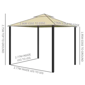 Outsunny 3 x 3(m) Patio Gazebo Garden Shelter w/ Mosquito Netting, Beige