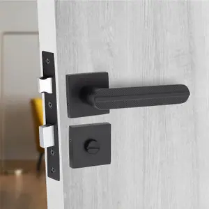 1 Pair Modern Lima Design Matt Black Premium Bathroom Door Handles Square Rose - Golden Grace