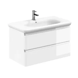 Marvel 900mm Wall Hung Bathroom Vanity Unit in Gloss White with Round Resin Basin