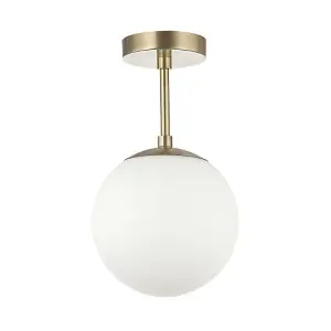 Traditional Glass Globe IP44 Bathroom Ceiling Light Fixture in Antique Brass