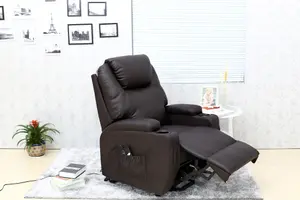 Rise Recliner Chair With Single Motor, Heat And Massage, Remote Control, Pocket Storage And Cup Holders In Brown Bonded Leather