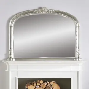 Overmantle Wall Mirror Mayfair Bevelled Arched Shape with Silver Frame- H 89cm x W 127cm x D 4cm for Hanging over your fireplace