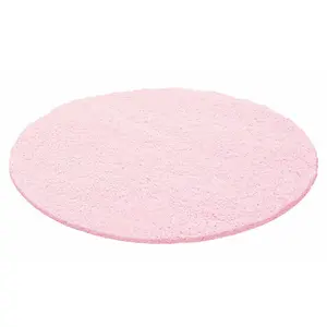 Abaseen 120cm Baby Pink Thick Pile Soft Shaggy Modern Circluar Rug