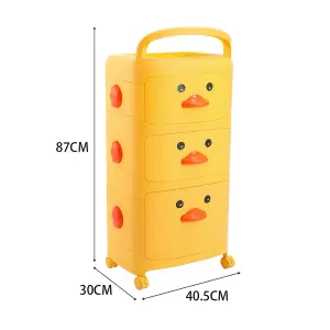 3 Tier Cute Yellow Duck Plastic Pull Out Drawer Storage Cabinet Cart with Wheels 870 mm (H)