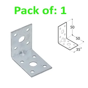 ANGLE BRACKET 2mm Thick HEAVY DUTY Corner Reinforced Galvanised Zinc Plated 50x50 Width 35mm Pack of: 1