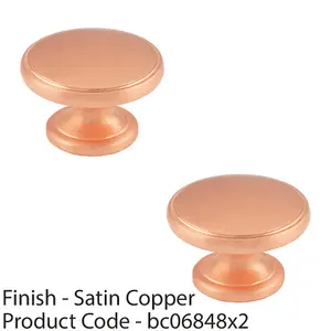 2 PACK - Ring Domed Cupboard Door Knob 32mm Diameter Satin Copper Cabinet Handle