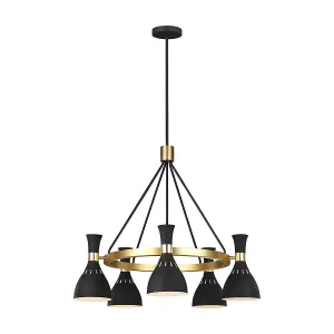 Elstead Joan 5 Light Chandelier, Midnight Black, Midnight Black , Burnished Brass, E27