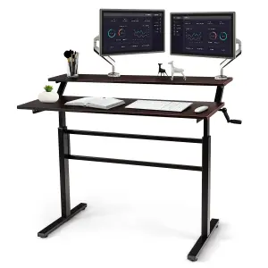 Costway 2-Tier Standing Computer Desk Sit to Stand Workstation Ergonomic Computer Table Brown