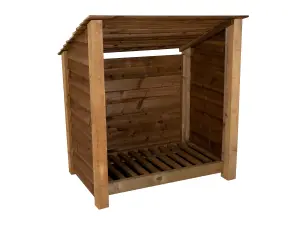 Wooden log store (roof sloping back) W-119cm, H-126cm, D-88cm - brown finish