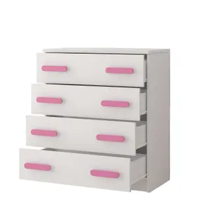 White Chest of Drawers H930mm W800mm D400mm - Pink Handles for Playful Kids' Rooms