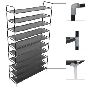 Shoe Rack with 10 Shelves Metal and Non-woven Fabric Black