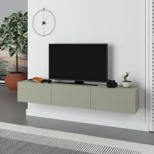 Decortie Francy Modern Wall Mounted TV Unit 55" Multimedia Centre Ash Green White 180cm