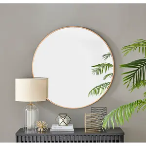 Alcantera Round Metal Frame Wall Mirror Simple and Elegant Modern Design Copper / 100cm H x 100cm W