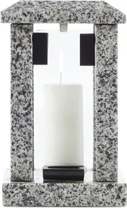 Large Square Granite Memorial Grave Lantern (32cm) - Grey Graveside Memorial Gift - Funeral Cemetery Decoration - Grave Ornaments