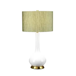 Luminosa Milo Table Lamp with Round Shade, Aged Brass, White, Green