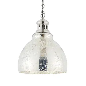 Luminosa Darna LED 1 Light Pendant Bright Nickel, Mercury Glass, E27