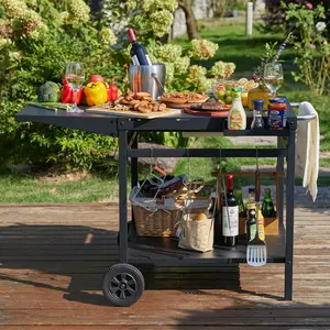 Kris 110 cm Outdoor BBQ and Pizza Oven Worktable Patio Bar Grill Cart