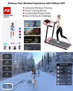 REKA Fitness Pink Home Motorised Treadmill, FitShow APP, Walk / Run, 12kph