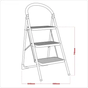 Sealey Step Stool Metal 3 Steps 150kg Capacity 710mm Height Anti Slip ASL23