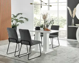 Furniturebox UK 4 Seater Dining Set - Imperia White High Gloss Dining Table and Chairs - 4 Dark Grey Halle Black Leg Chairs