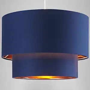 Designer Midnight Blue Cotton Double Tier Ceiling Shade with Shiny Copper Inner