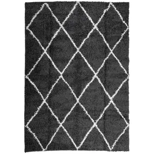 Shaggy Rug PAMPLONA High Pile Modern Black and Cream 160x230 cm