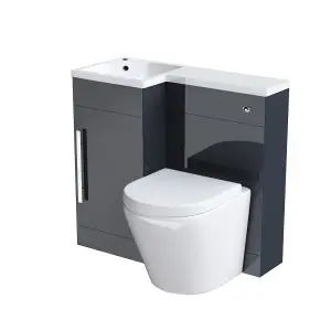 Nes Home Flat Packed Compact 900mm Grey L-Shape Left Hand Vanity Unit, Rimless Toilet Set