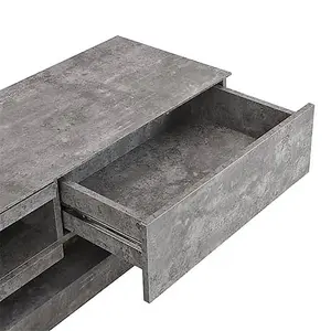 Step TV Stand With Storage for Living Room and Bedroom, 1800 Wide, LED Lighting, Media Storage, Concrete Effect Finish