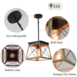 Garwarm Farmhouse Metal Cage Pendant Light Adjustable Height