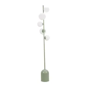 ValueLights Marlow Sage Green 5 Way Floor Lamp with Glass Globe Lampshade Light - LED Bulbs Included