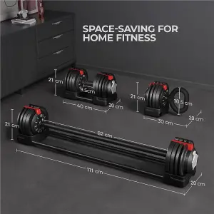 Yaheetech 3-in-1 24KG Quick-Adjust Dumbbell Weight Set with Anti Slip Handle