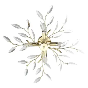 Modern Brushed Gold Plated Branch Ceiling Light Fitting with Acrylic Leaves