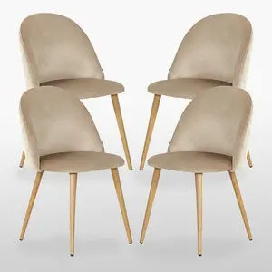 Heavener Velvet Upholstered Dining Chair | Side Chair | Wooden Legs (Set of 4) Beige