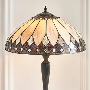 Luminosa Brooklyn 1 Light Medium Table Lamp Dark Bronze, Tiffany Glass, E27