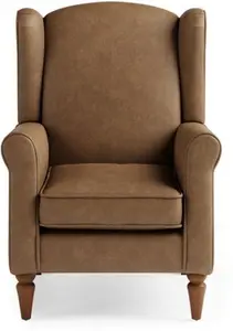 Dunelm Oswald Distressed Faux Leather Wingback Armchair, Country, Brown, Mocha