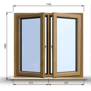 1145mm (W) x 1095mm (H) Wooden Stormproof Window - 2 Opening Windows (Left & Right) - Toughened Safety Glass