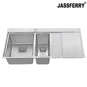 JASSFERRY Inset Kitchen Sink 1.2 mm Thickness Stainless Steel 1.5 Rectangle Bowl Righthand Drainer Square Strainer Plug