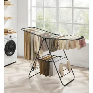 Steel Foldable Gullwing Drying Rack Black / 147cm W x 51cm D