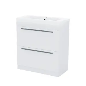 Nes Home 800mm White 2 Drawers Basin Vanity Unit