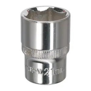 Sealey WallDrive Socket 21mm 1/2" Square Drive Fully Polished Finish Tool SP1221