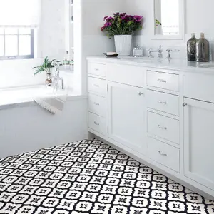 FloorPops Comet Pack of 10 Peel & Stick Vinyl Floor Tiles Black White Pattern